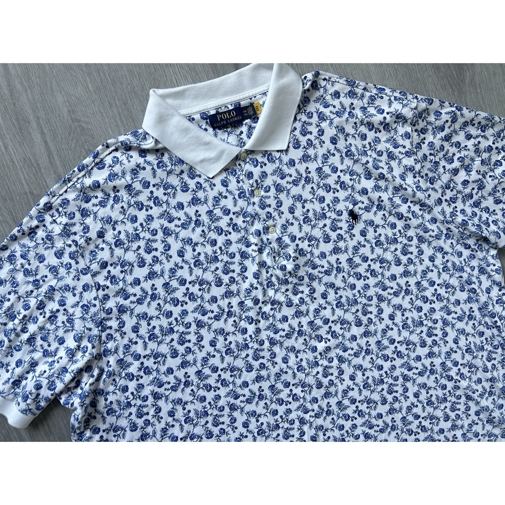 Polo Ralph Lauren Shirt Men Size 3XB White Blue Floral Short Sleeve 100% Cotton